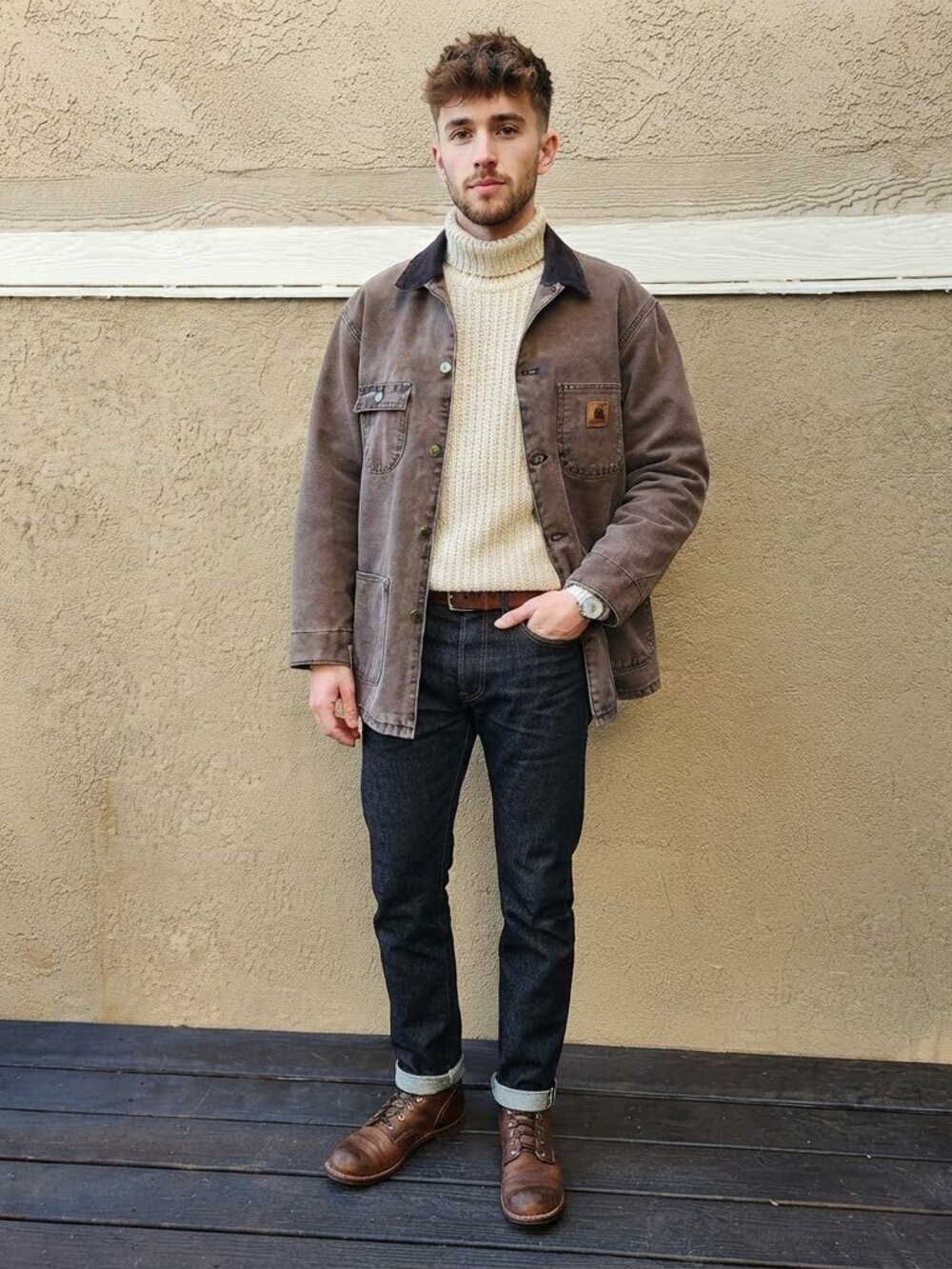 VTG Carhartt Jacket LT Brown Barn Chore Coat Blanked Lined Distressed CO2 CHT